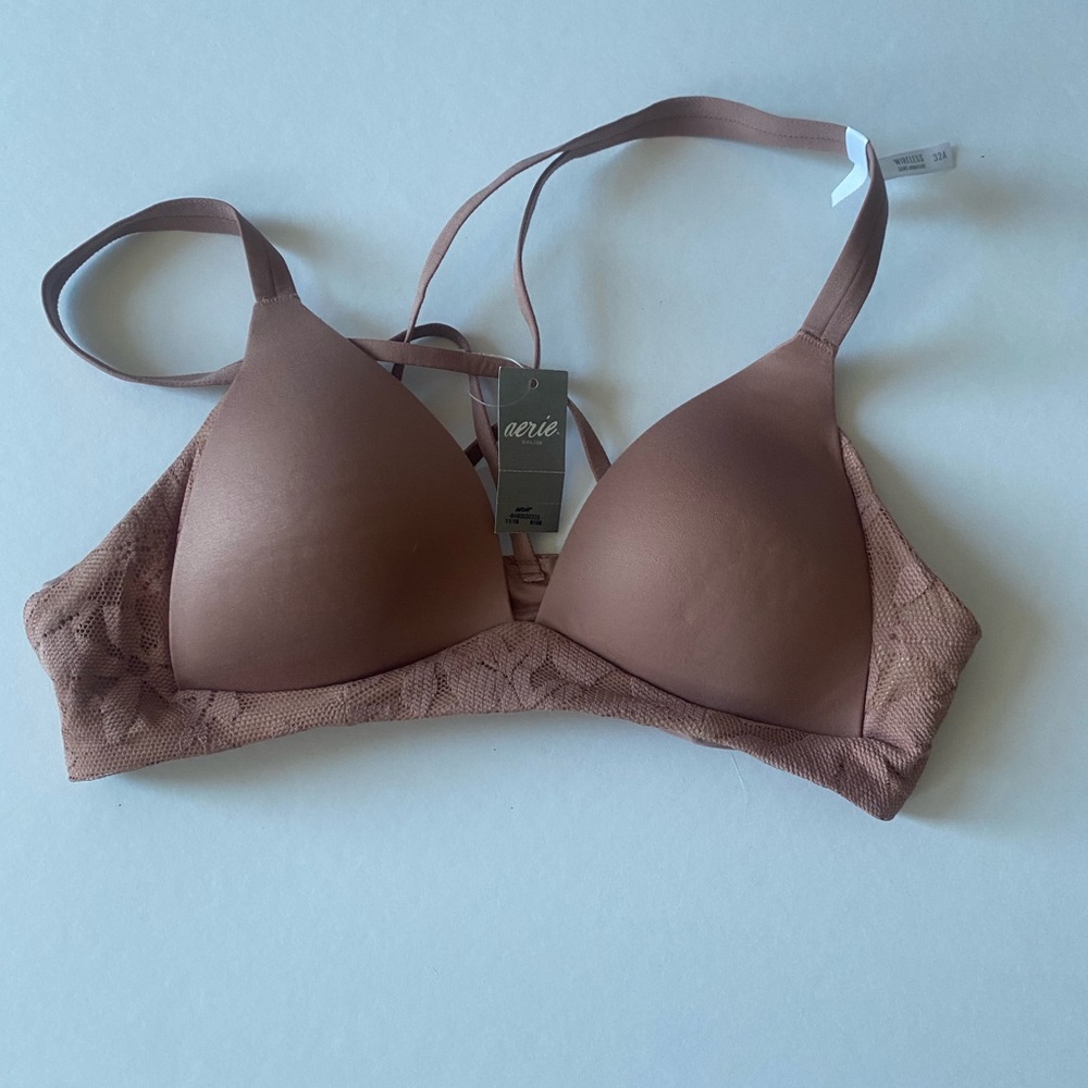 NWT Aerie wireless cross-back lacy bralette, Size: 32A, Color: Mauve